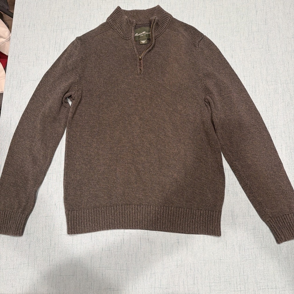 Eddie Bauer Men's TXL Cotton 1/4 Zip Olive Green Sweater Pullover Academic